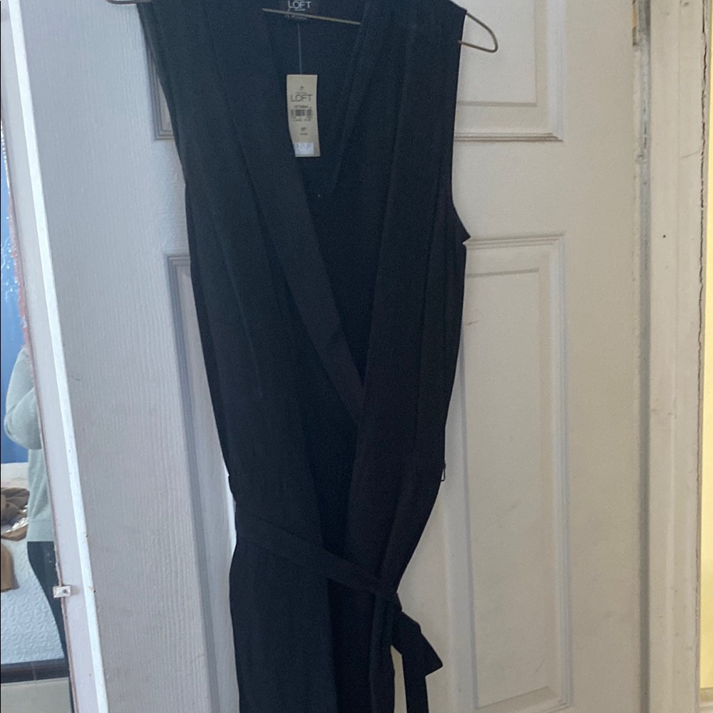 LOFT Black Sleeveless Jumpsuit with V-Neck